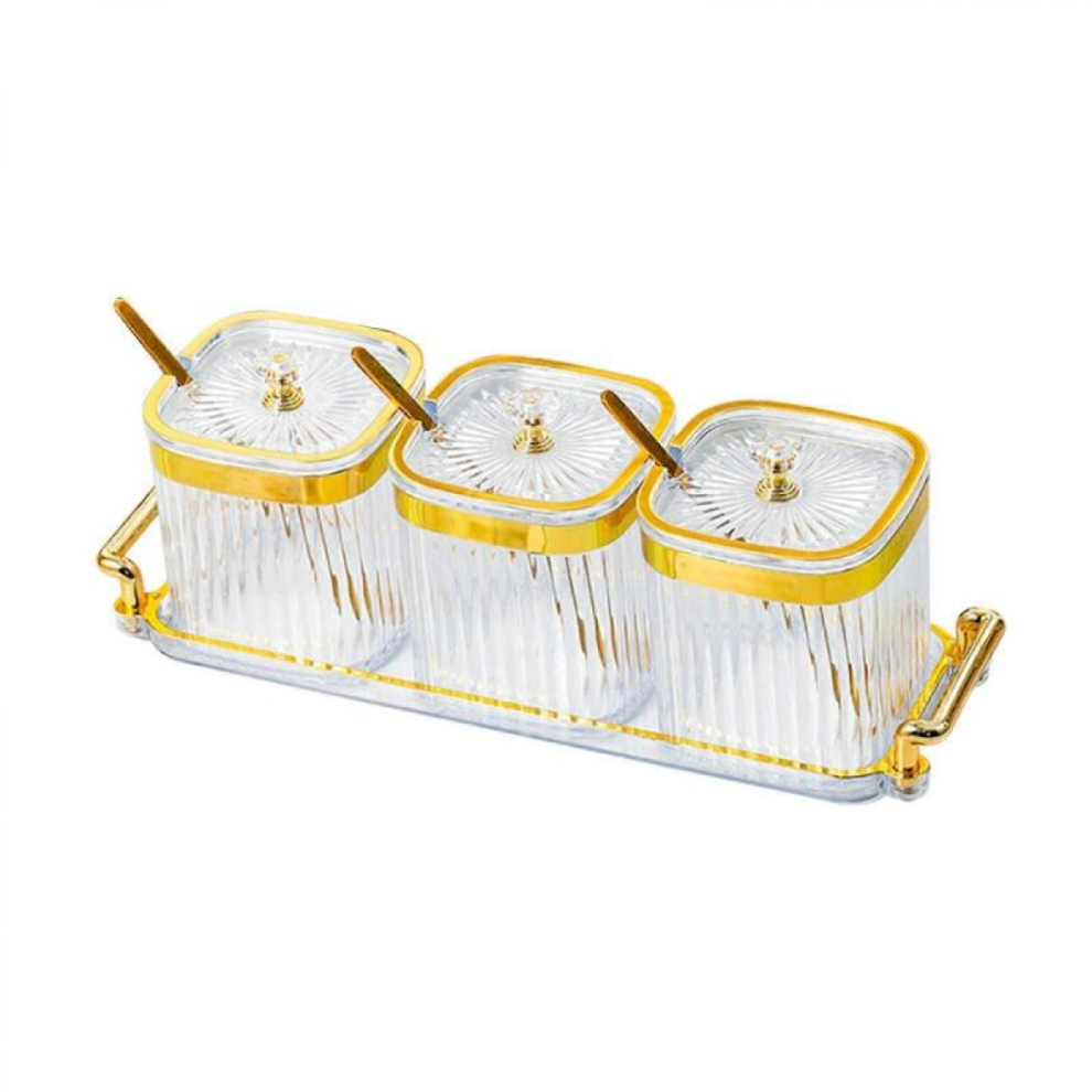 (Clear)Condiment Spice Jar Condiment Canisters With Lids And Spoons,Sturdy,Seasoning 9335161915773
