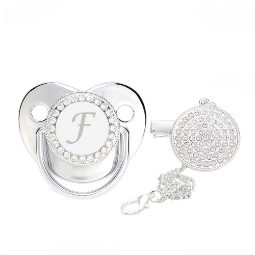 Baby Pacifier with Rhinestone Clip and Personalized Initial 1