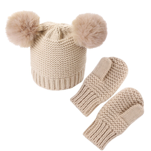 Χειμερινά γάντια γαντιών σετ καπέλων Beanie για 0-3 χρόνια μωρών και νήπια, παχύ ζεστό 1