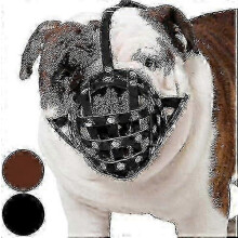 Leather Basket Dog Muzzle For Boxer, English American Bulldog Secure Anti-barking Biting Chewing Adj(65%off)_cde13