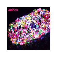 30 st flerfärgade LED-ljusande blomhårband, bling boho polyester glödande håraccessoarer för jul, halloween, nyår, födelsedagar,