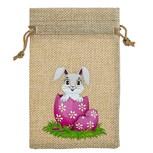 Påskpresentpapper, påskhareägg godisask linne dragsko glad påsk presentpåse 1