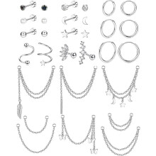 Set di orecchini per cartilagine da 20G per donna, orecchini a cerchio Huggie, orecchini con retro piatto, stella luna m