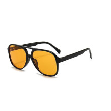 Occhiali da sole aviator vintage per uomo e donna, stile anni '70, lenti oversize retrò con lenti gialle.