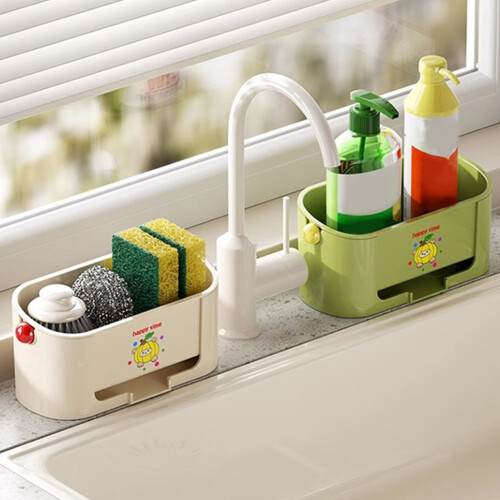 (【Cream *1】Double-layer hollow drain) Organisateur Évier : Support Éponge & Savon