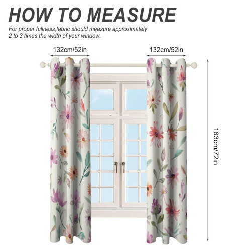 Floral Curtain Set Watercolor Design 2 Panels 1