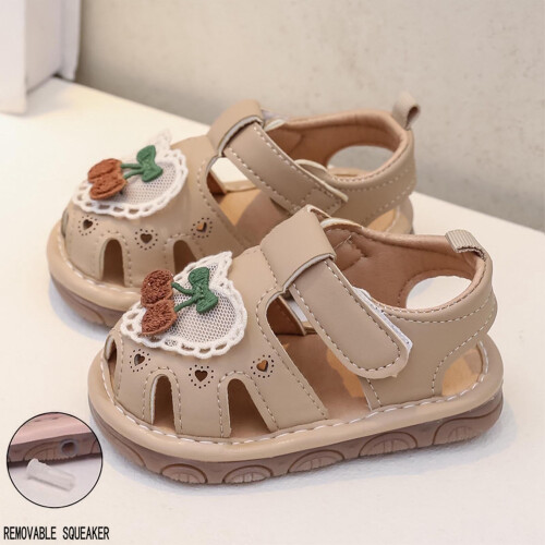 Infant Cherry Squeaky Sandals Hook and Loop Soft Sole 1