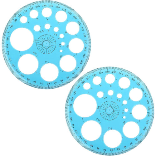 Circular Protractor Ruler with 16 Circle Templates Plastic 1