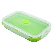 (Green) Silicone Collapsible Bowl Bento Boxes 3-Compartment Folding Food Storage Container for Meal Prep, Travel, and Camping