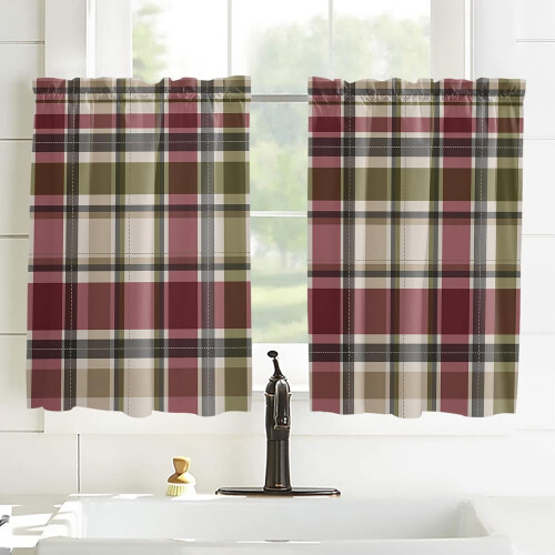 Kitchen Curtains Pink Green Buffalo Plaid 42x54 Inch Light 1