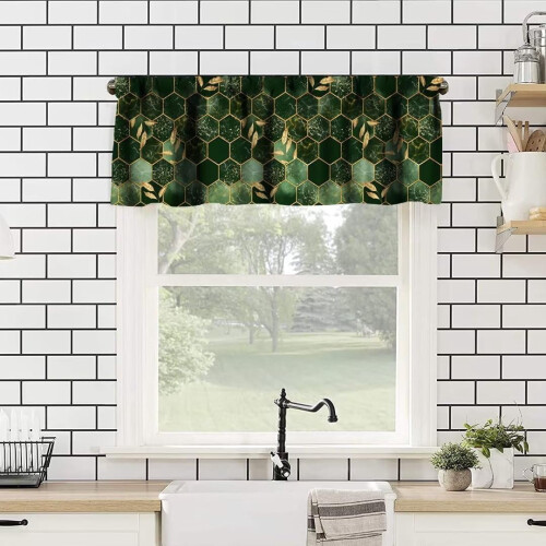 Hunter Green Marble Window Valance Abstract Hexagon Texture 1