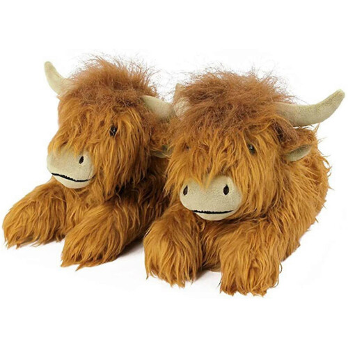 Chinelos de Vaca Escocesa em Peluche, Macios e Acolchoados, Para Interior e Exterior, Ideais para o Inverno