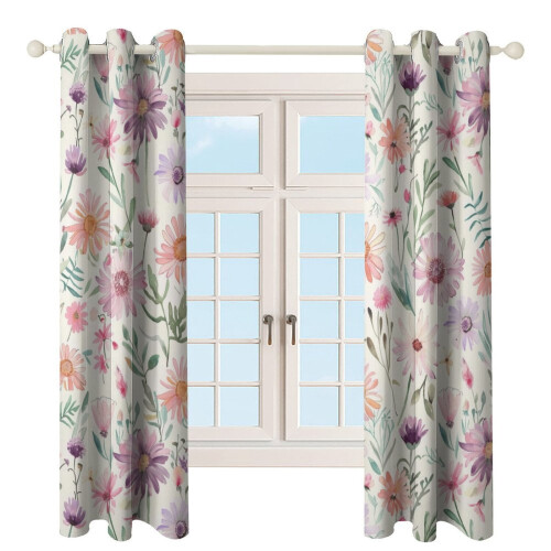 Floral Flower Curtains Eco-Friendly 2 Panel Set 2