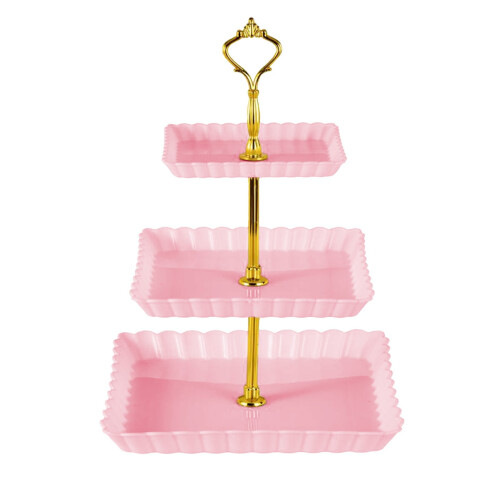 3-Tier Fruit and Candy Display Stand Green White Pink 13.38 1