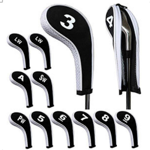 (White) 12 Pcs Golf Club Head Iron Covers Zippered Neoprene Protective Portable Durable Tool 2