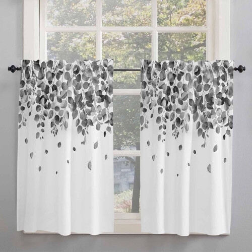 Eucalyptus Black Kitchen Curtains Rod Pocket 2 Panels 42x54 1
