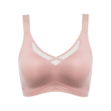 Women's Mesh V Neck Bra Without Underwire Push Up-Pink XXXL
