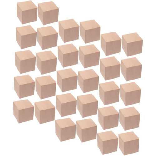 30pcs Natural Blocks for Crafts Unfinished Wooden Cubes for Math Teaching and Creative Projects Square Blocks