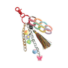 (Red) Artisanal Acrylic Key Pendant Accessory Elegant Acrylic Keyring With Tassels Beadwork Fashionable Keychain for Purse Bag Yellow