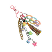(Pink) Artisanal Acrylic Key Pendant Accessory Elegant Acrylic Keyring With Tassels Beadwork Fashionable Keychain for Purse Bag Yellow