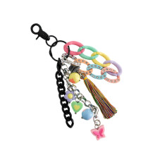 (Black) Artisanal Acrylic Key Pendant Accessory Elegant Acrylic Keyring With Tassels Beadwork Fashionable Keychain for Purse Bag Yellow