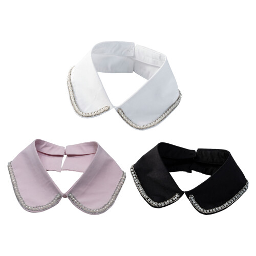 Women False Lapel Collar Luxurious Pearls Spread False-White 1