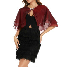 (Burgundy) Wedding Ceremony Shawl With Sunproof Twifold Laye Construction Metal Button Breathable Polyester For Outdoor Event Burgundy