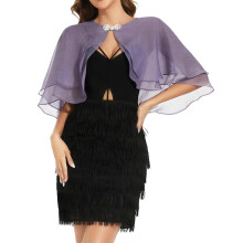 (Purple) Wedding Ceremony Shawl With Sunproof Twifold Laye Construction Metal Button Breathable Polyester For Outdoor Event Burgundy