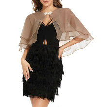 (Camel) Wedding Ceremony Shawl With Sunproof Twifold Laye Construction Metal Button Breathable Polyester For Outdoor Event Burgundy