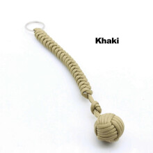 (Khaki) monkey fist steel ball key chain for self defense