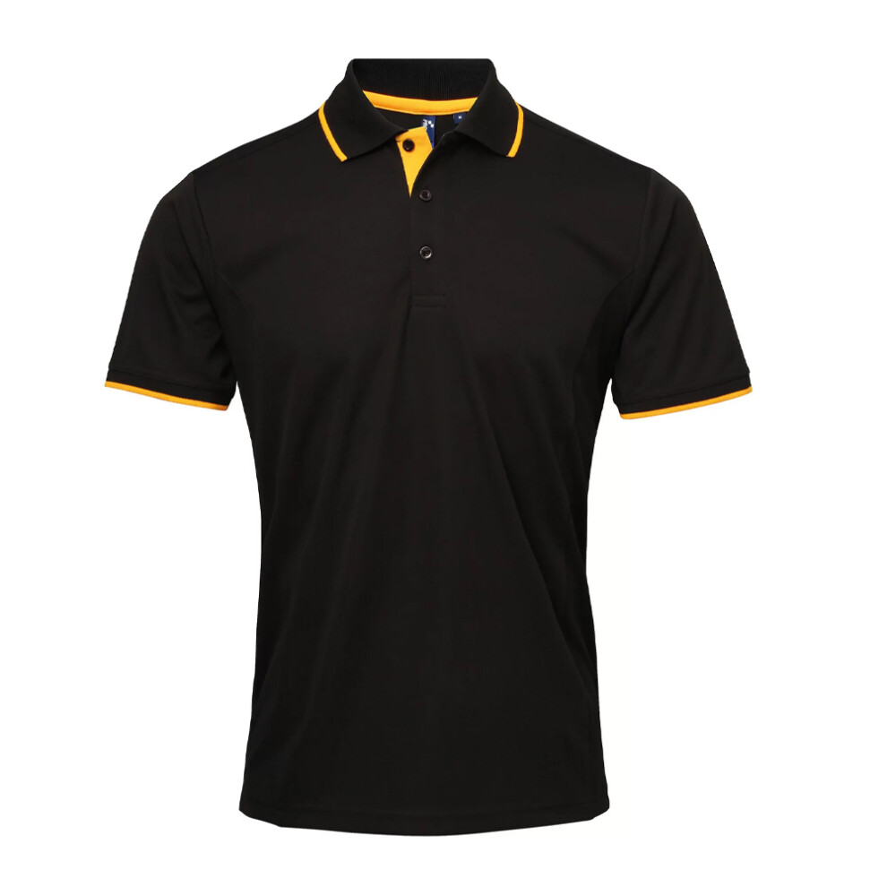 Premier (3Xl, Black/Sunflower) Mens Coolchecker Contrast Pique Polo Shirt