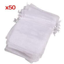 Organza-Geschenktüten mit Kordelzug, weiß, 50er-Packung