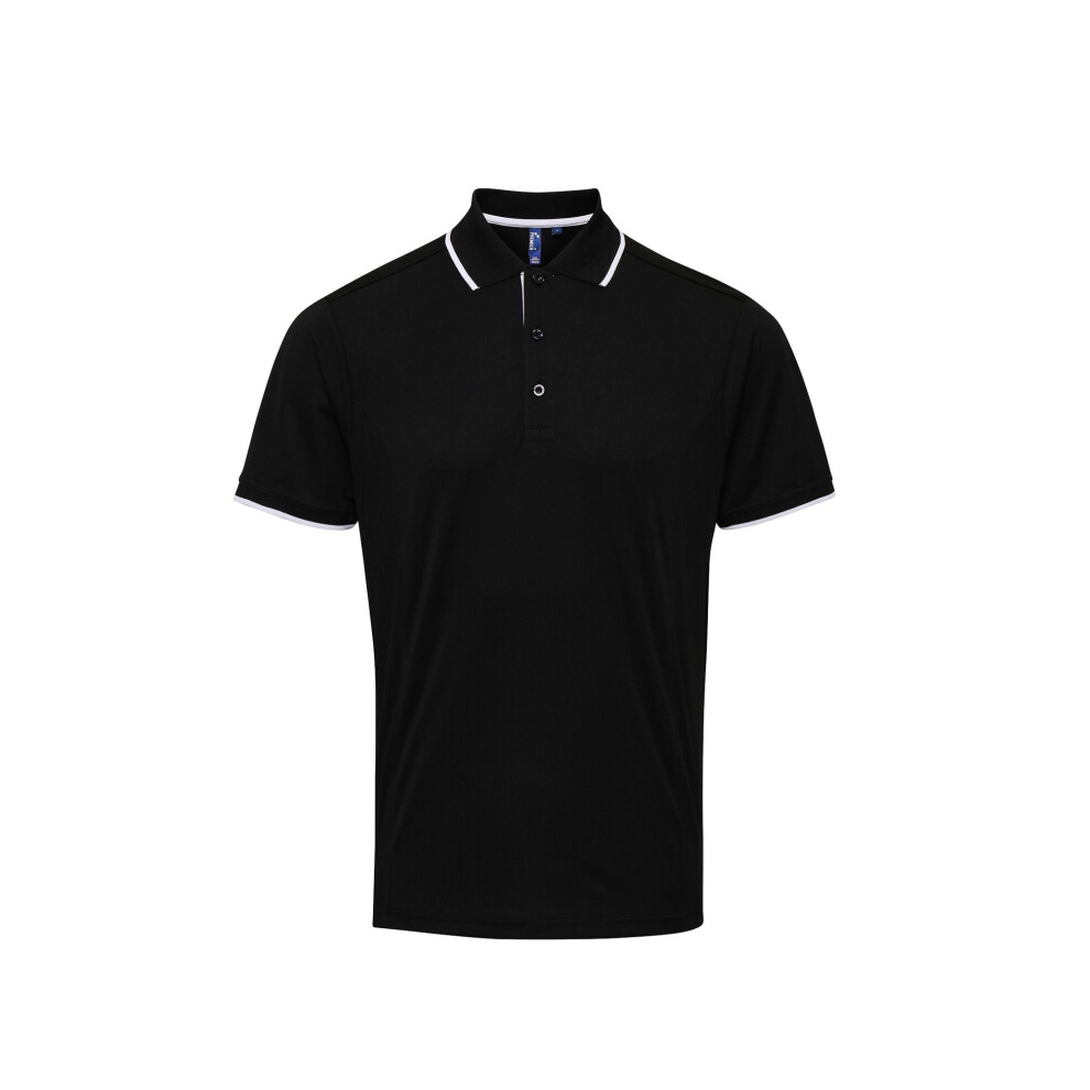 Premier (3Xl, Black/White) Mens Contrast Coolchecker Polo Shirt
