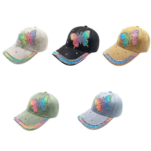 2000s Butterfly Pattern Baseball Cap Long Brims Sun-G green M 1