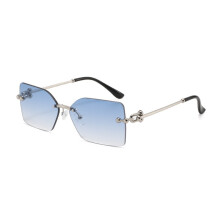 (SilverFrameBlueGradient)Stylish Frameless Square Sunglasses With Metallic Frame And Uv Protection For Parties And Outdoors