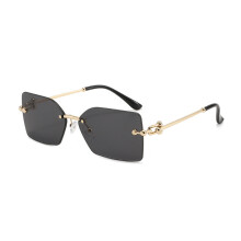 (GoldFrameGray)Stylish Frameless Square Sunglasses With Metallic Frame And Uv Protection For Parties And Outdoors