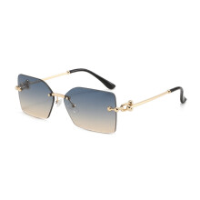 (GoldFrameBlueTea)Stylish Frameless Square Sunglasses With Metallic Frame And Uv Protection For Parties And Outdoors