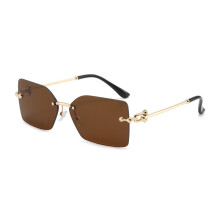(GoldFrameBrown)Stylish Frameless Square Sunglasses With Metallic Frame And Uv Protection For Parties And Outdoors