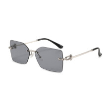 (GoldFrameLightGray)Stylish Frameless Square Sunglasses With Metallic Frame And Uv Protection For Parties Outdoors And