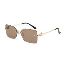 (GoldFrameCoffee)Stylish Frameless Square Sunglasses With Metallic Frame And Uv Protection For Parties Outdoors And