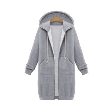 Giacca con cappuccio da donna lunga fino al ginocchio, felpa leggera dalla vestibilità regolare con cerniera e due tasche laterali, tunica in pile