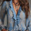 Ruffled Floral Pattern V Neck Chiffon Top Long-Sky Blue XL 9