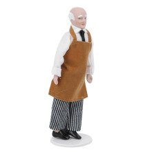 Artikuleret porcelænsmannequin til dukkestyling, 1/12 skala tøj og tøjtilbehør, brun herrefrakke med justerbar krop af jerntråd