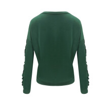 Blusa feminina casual de manga comprida com gola redonda e detalhes de costura aparente. Modelagem solta, tecido macio e confortável, perfeita para