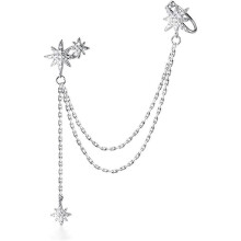 UBIUO 925 Sterling Silver Fashion Star Cuff Earring Chain for Women Teen Girls Star Crawler Earring Wrap Earrings One Earring(Left)-A-Silver -