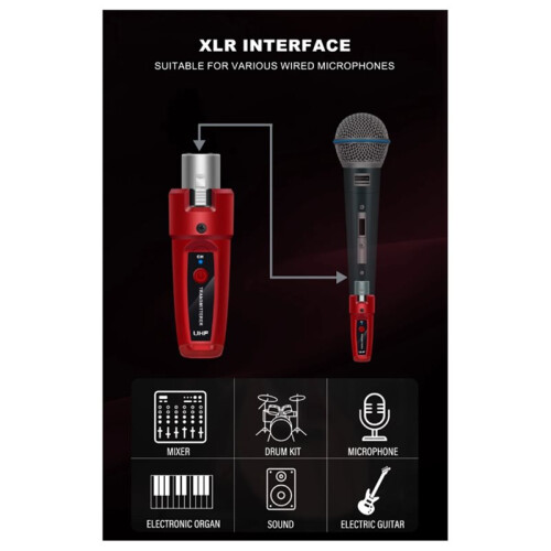 Red UHF XLR Adapter System Wireless Microphone Transmitter Receiver for Dynamic Microphone Guitar Audio Mixer PASystem A 1