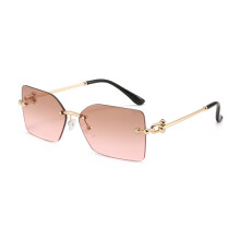 (GoldFramePink)Stylish Frameless Square Sunglasses With Metallic Frame And Uv Protection For Parties And Outdoors