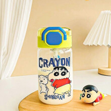 (D) Kawaii Crayon Shin-chan Cute Glass Water Cup Girls Cartoon Straw Cups High Value Student Portable High Temperature Cup
