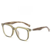 (Transparent Green)Anti Blue Light Retro Wooden Pattern Square Glasses With Resin Lenses For Women Stylish