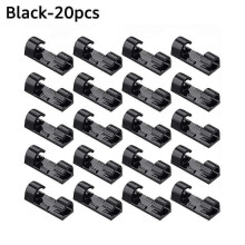 (20pcs Black) ABS Cable Organizer Clips Self Adhesive Wire Manager Cord Holder Desktop Workstation USB Charging Data Line Bobbin Winder